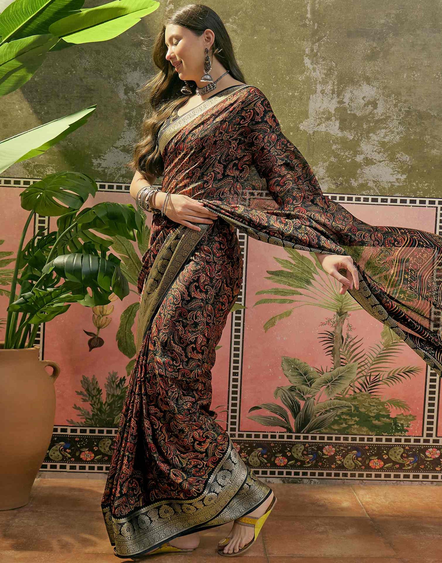 Black Georgette Printed Saree