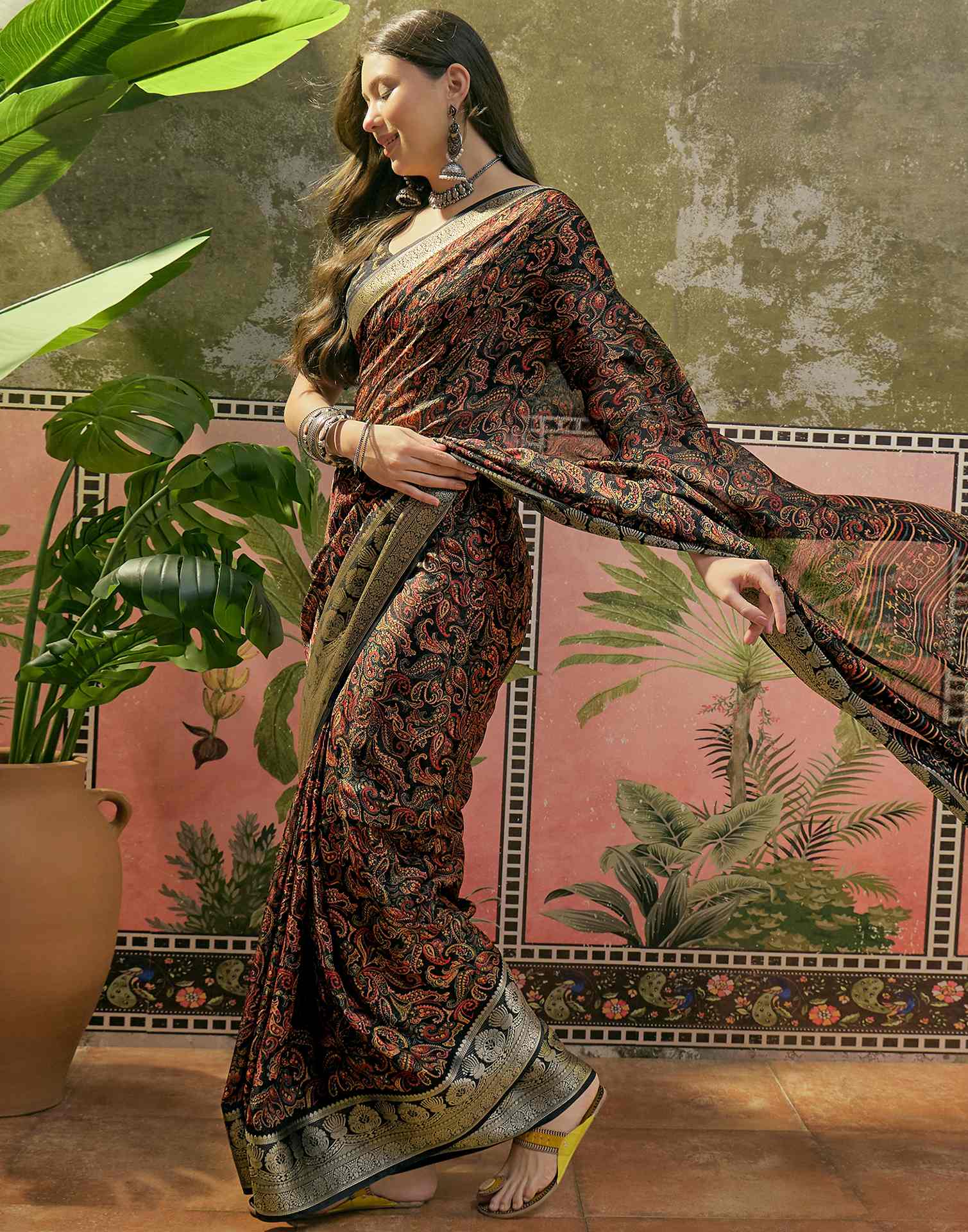 Black Georgette Printed Saree