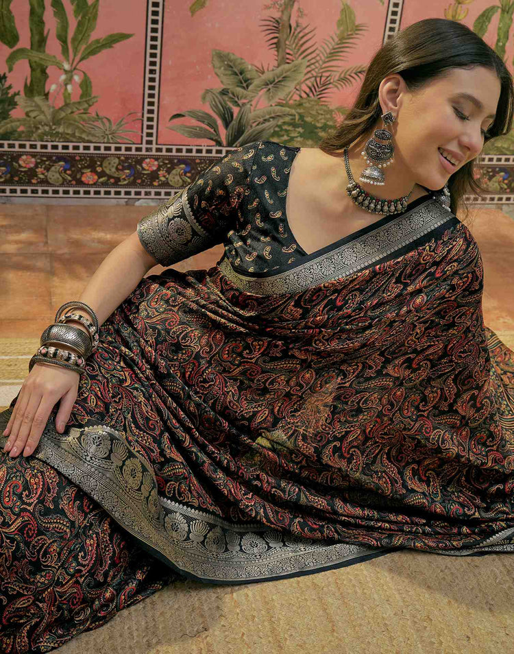 Black Georgette Printed Saree