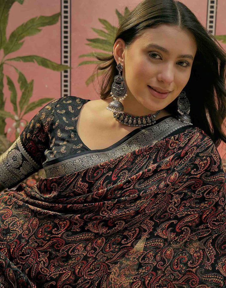 Black Georgette Printed Saree