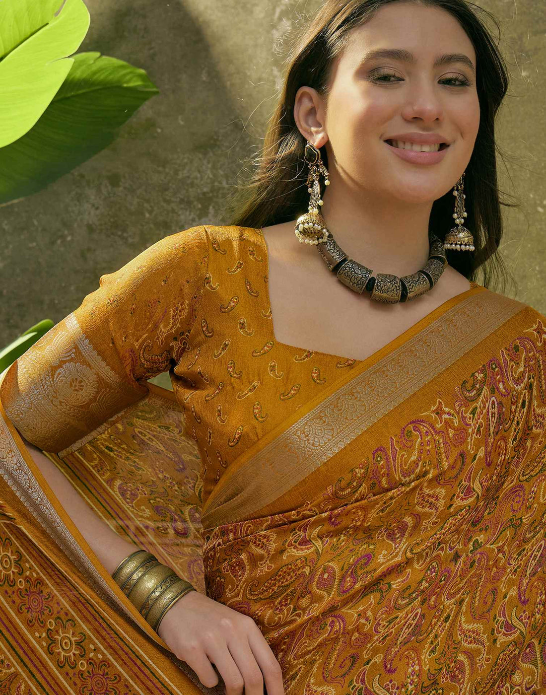 Mustard Yellow Georgette Printed Saree