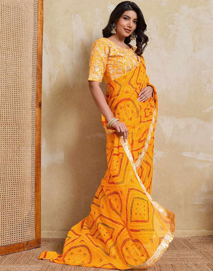 Yellow Georgette Bandhani Printed Saree 