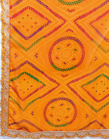 Yellow Georgette Bandhani Printed Saree 