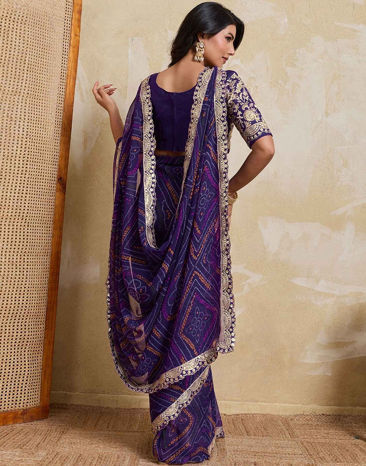 Purple Georgette Bandhani Printed Saree 