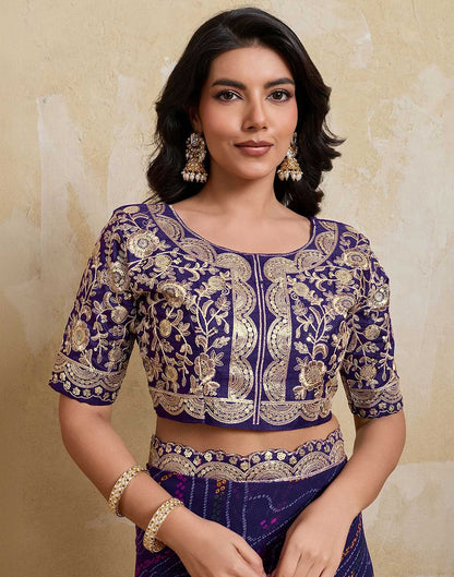Purple Georgette Bandhani Printed Saree 