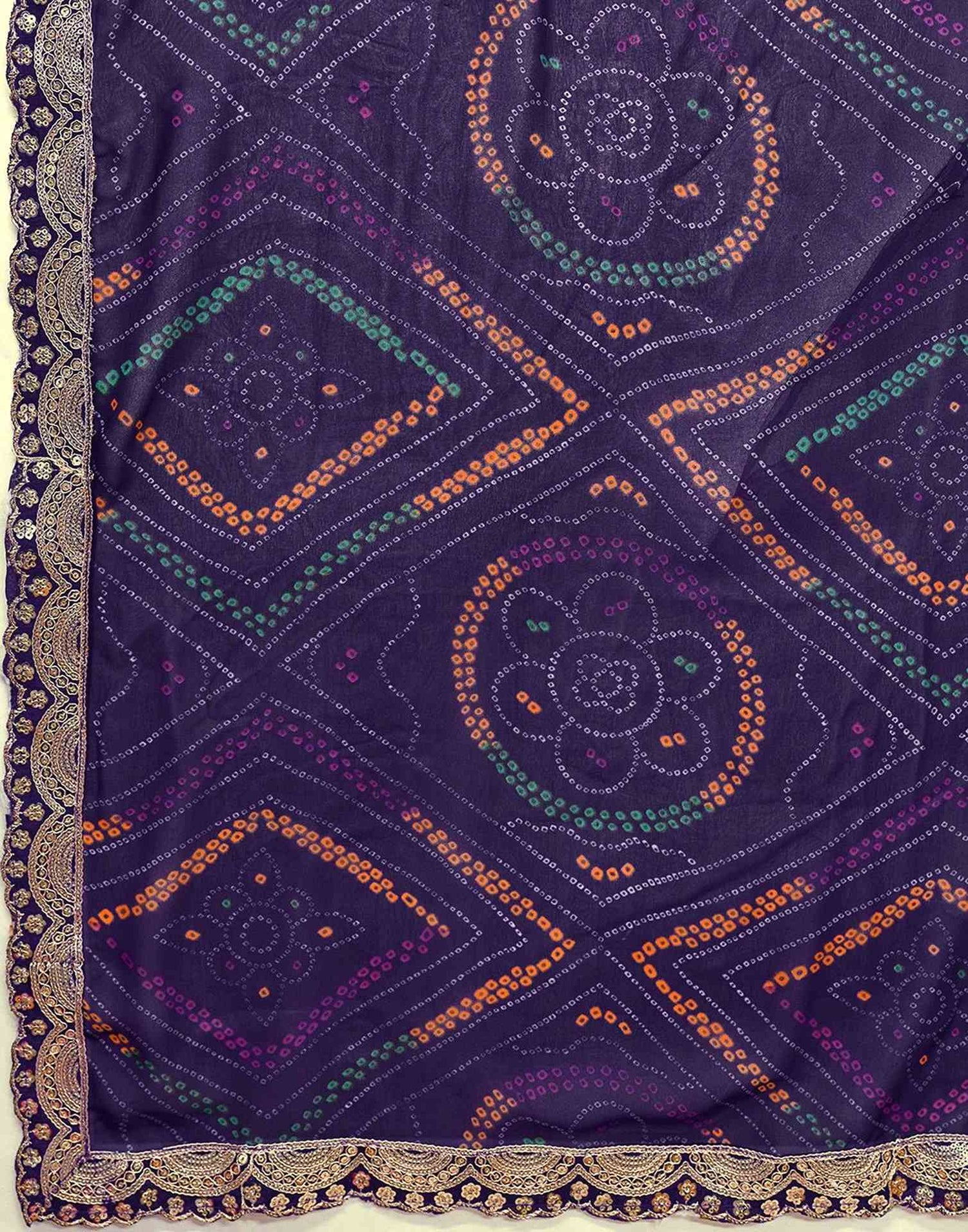Purple Georgette Bandhani Printed Saree 