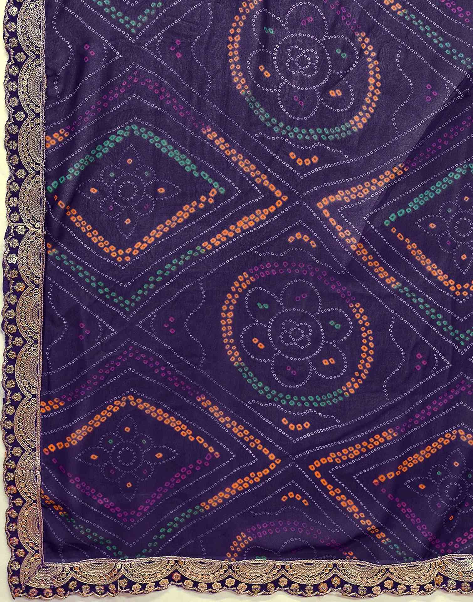 Purple Georgette Bandhani Printed Saree 