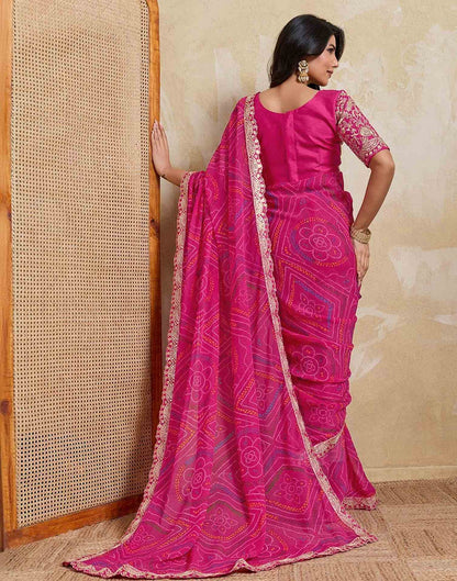 Rani Pink Georgette Bandhani Printed Saree 