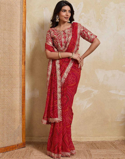 Red Georgette Bandhani Printed Saree 