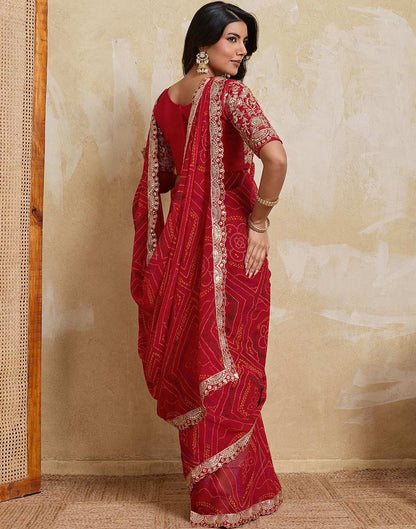 Red Georgette Bandhani Printed Saree 