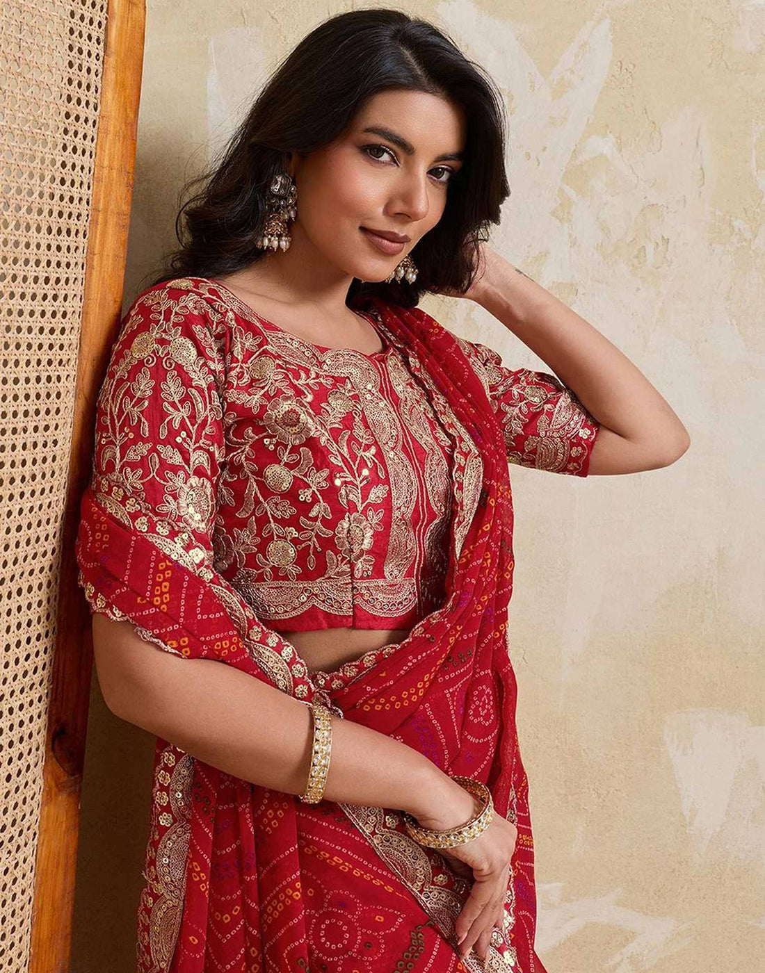 Red Georgette Bandhani Printed Saree 
