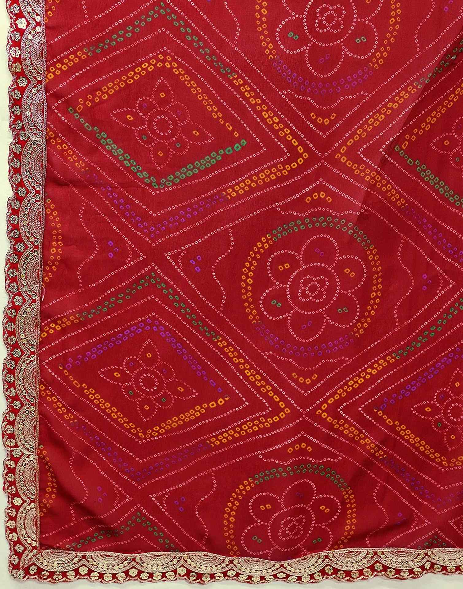 Red Georgette Bandhani Printed Saree 