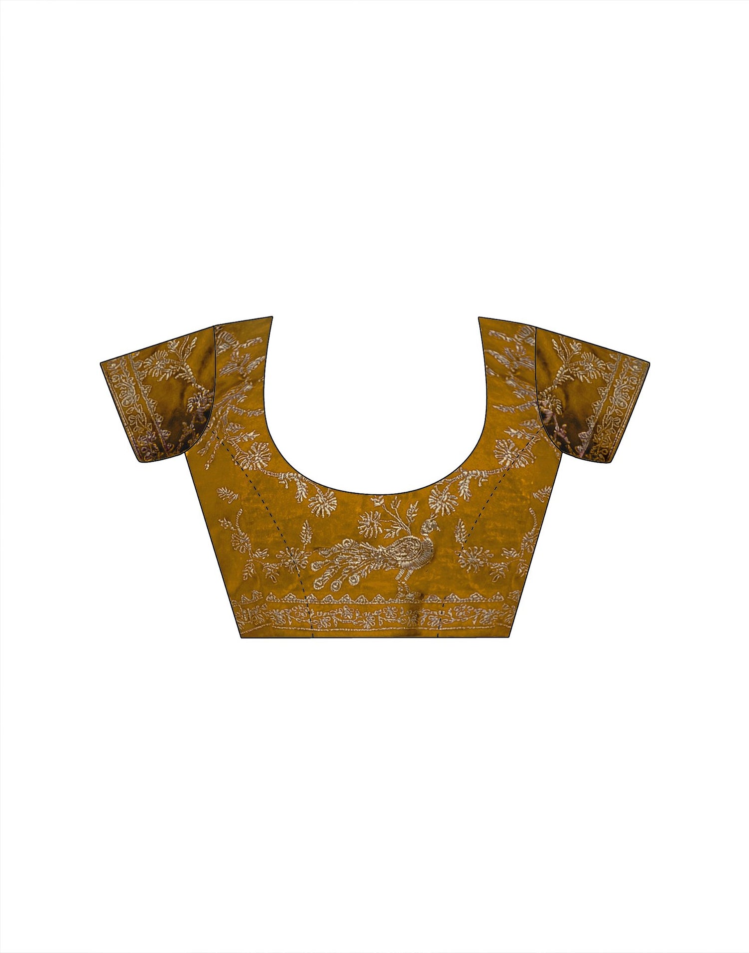 Dark Mustard Yellow Tissue Silk Embroidery Saree