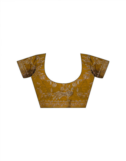 Dark Mustard Yellow Tissue Silk Embroidery Saree