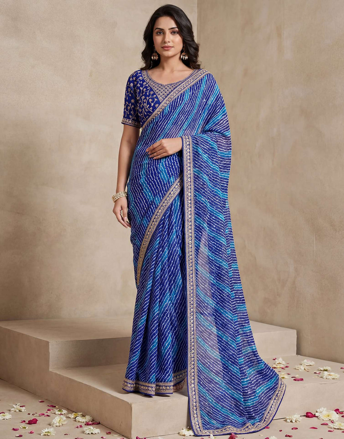 Blue Georgette Laheriya Printed Saree