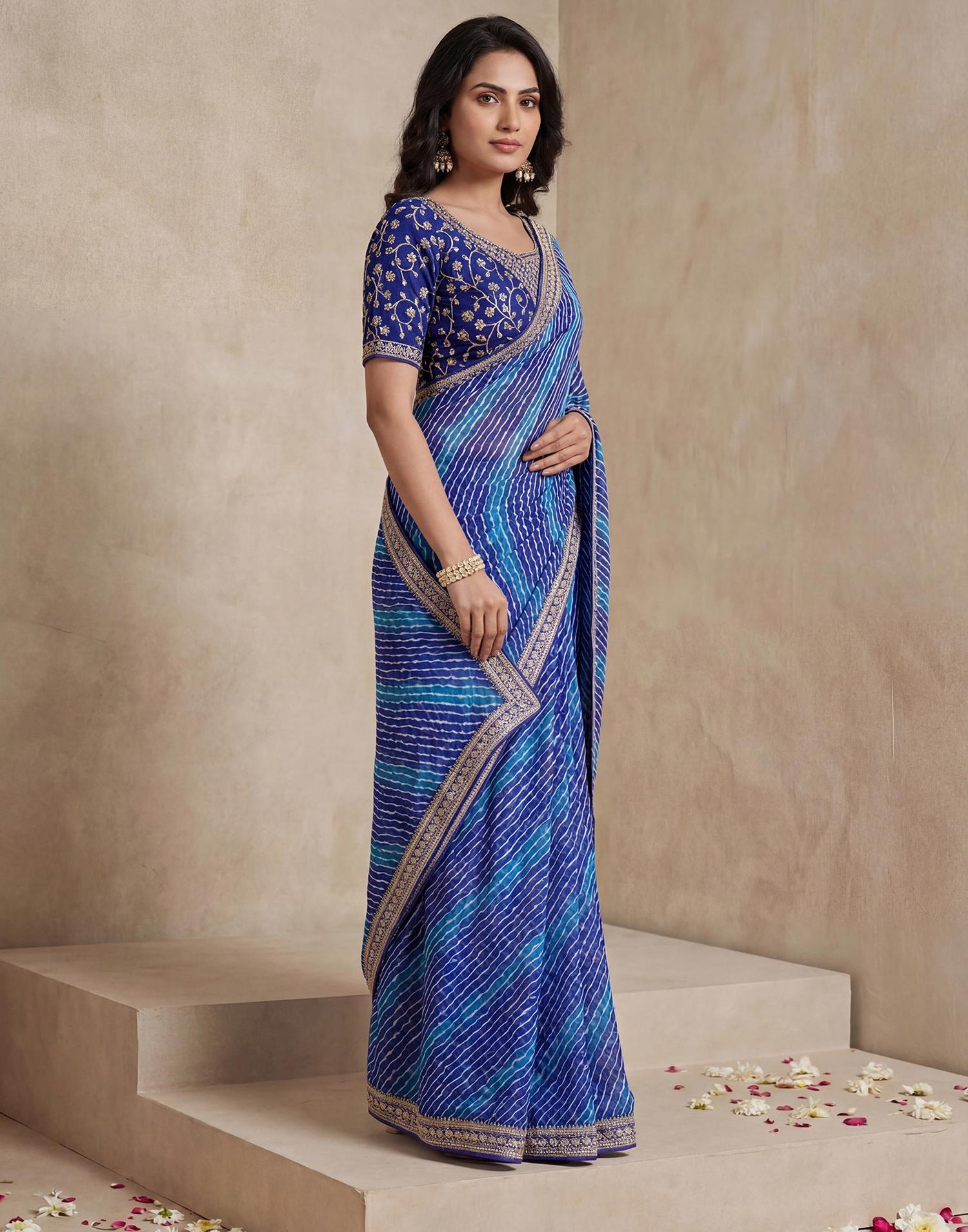 Blue Georgette Laheriya Printed Saree