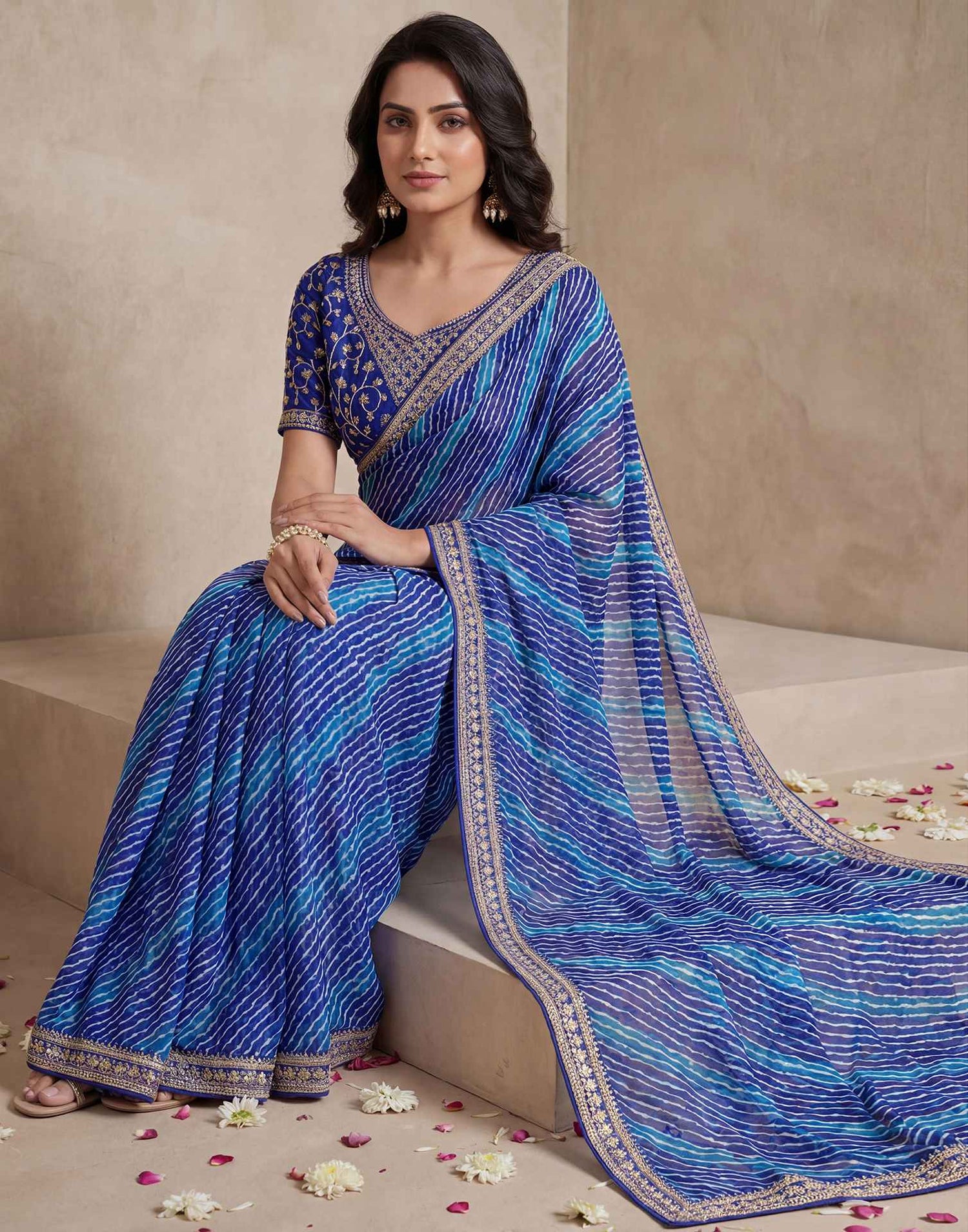 Blue Georgette Laheriya Printed Saree