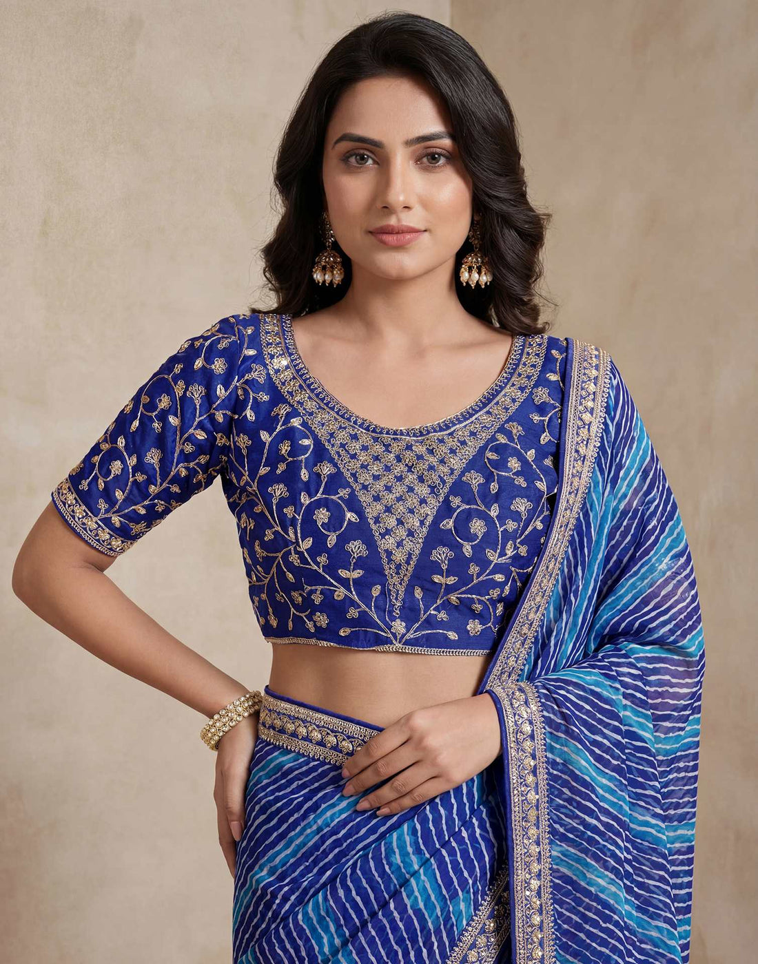 Blue Georgette Laheriya Printed Saree