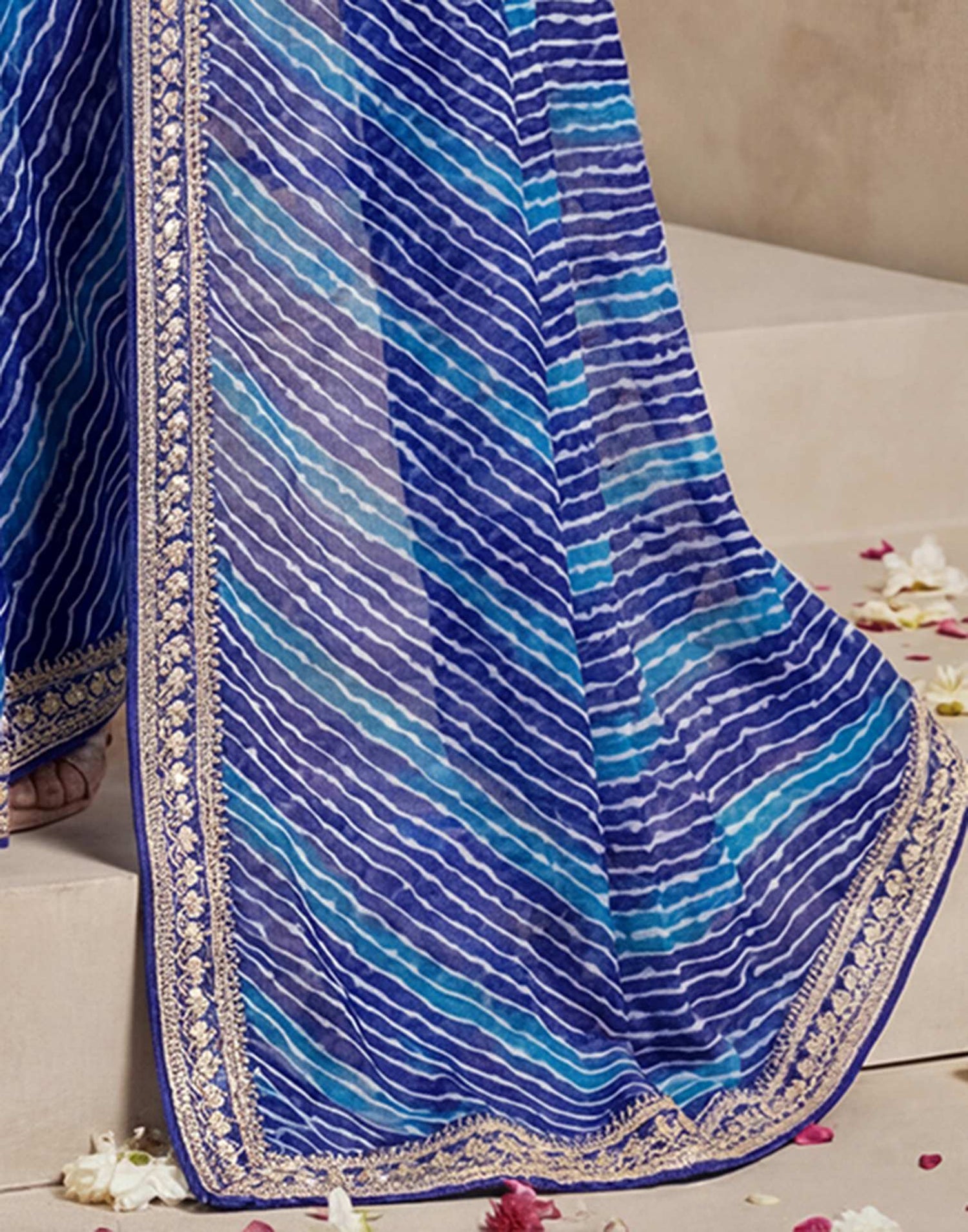 Blue Georgette Laheriya Printed Saree