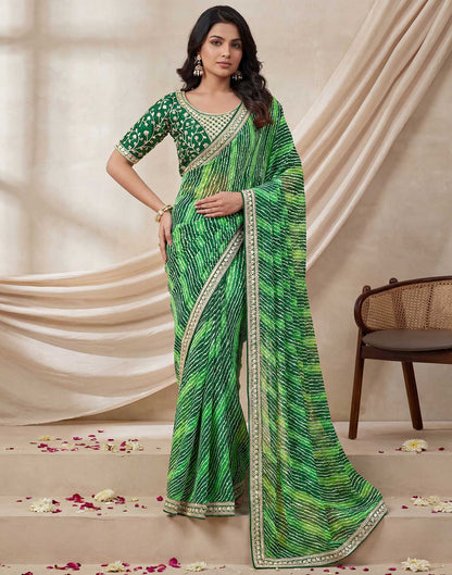 Green Georgette Laheriya Printed Saree