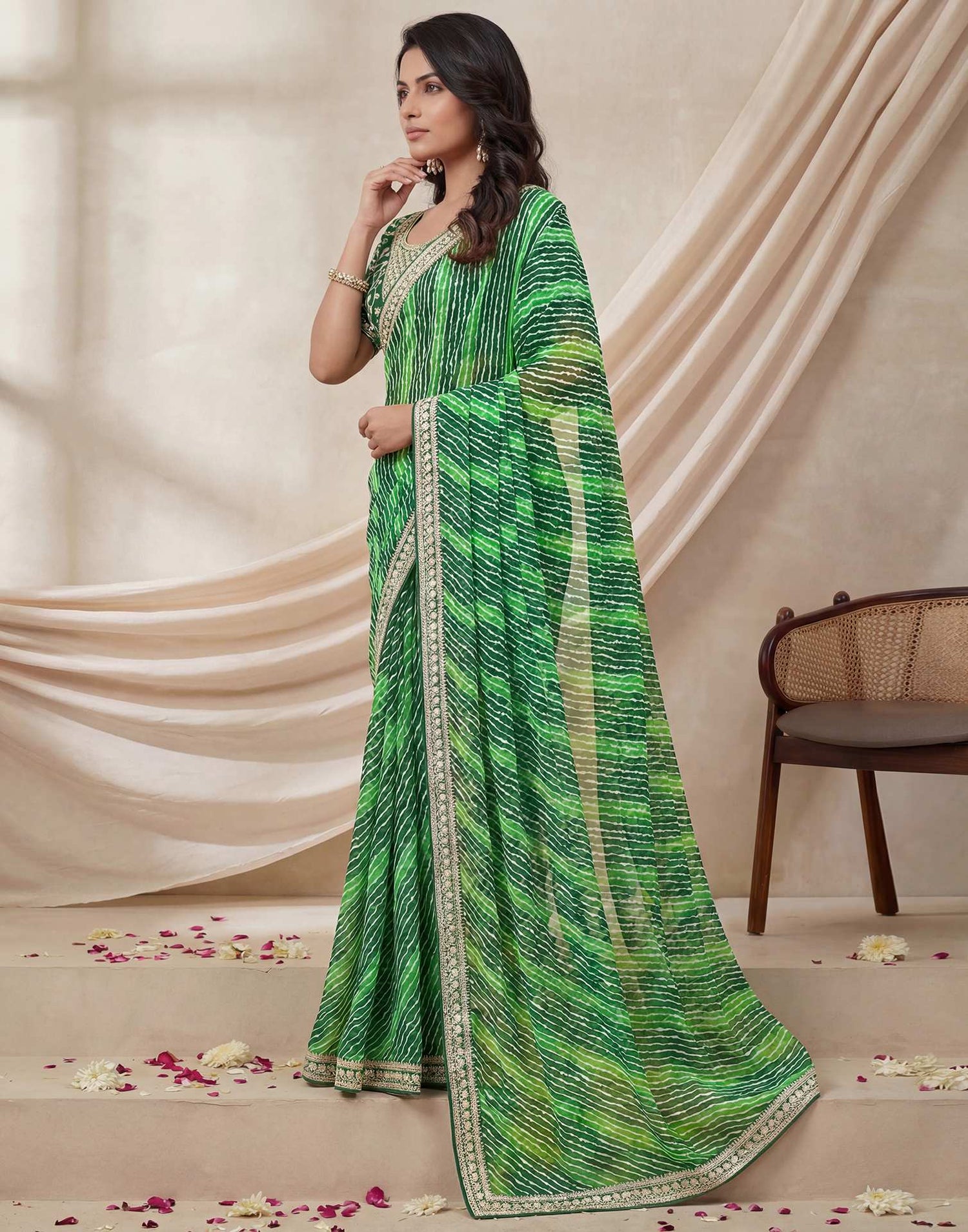 Green Georgette Laheriya Printed Saree