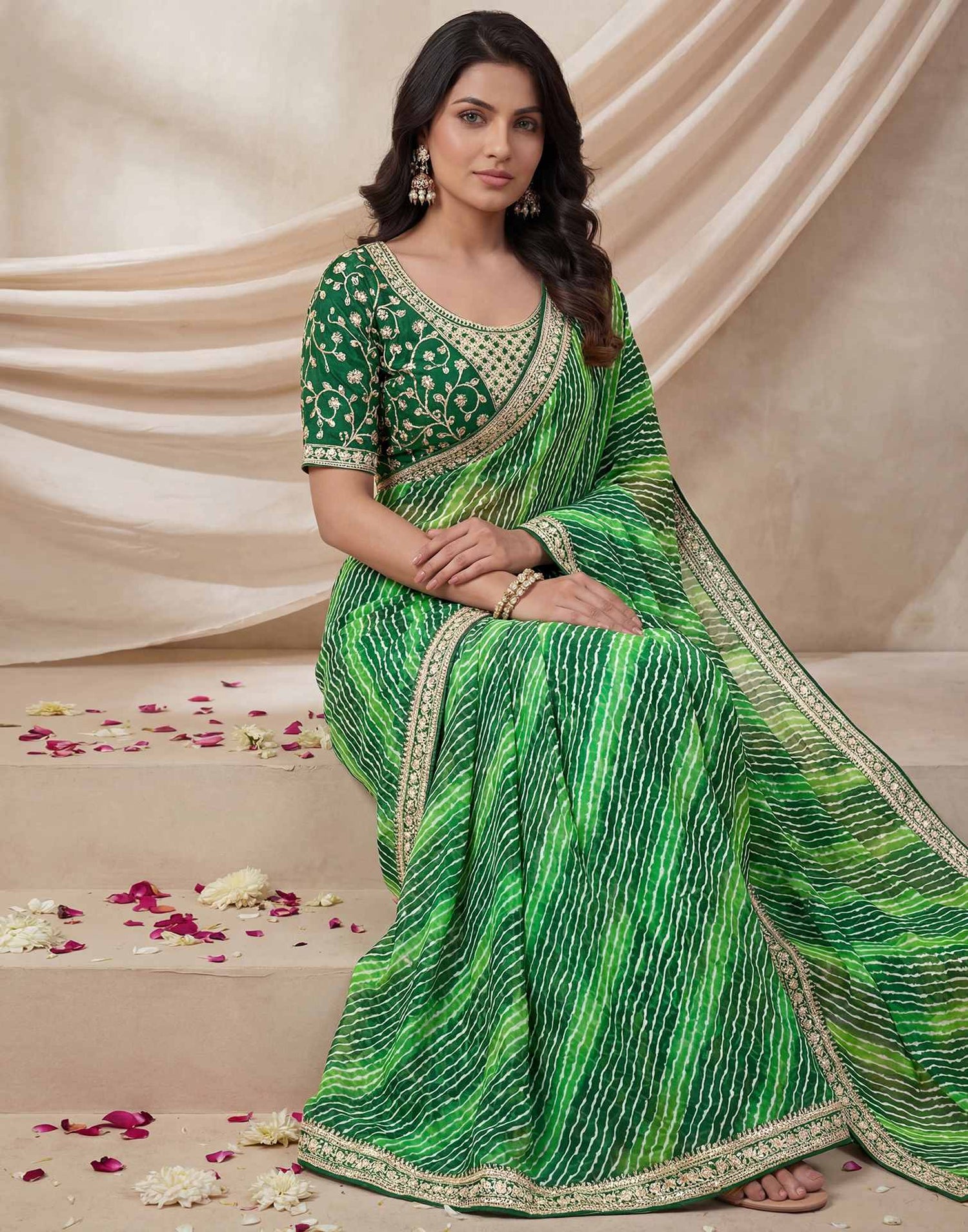 Green Georgette Laheriya Printed Saree