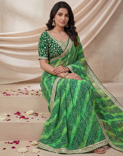 Green Georgette Laheriya Printed Saree