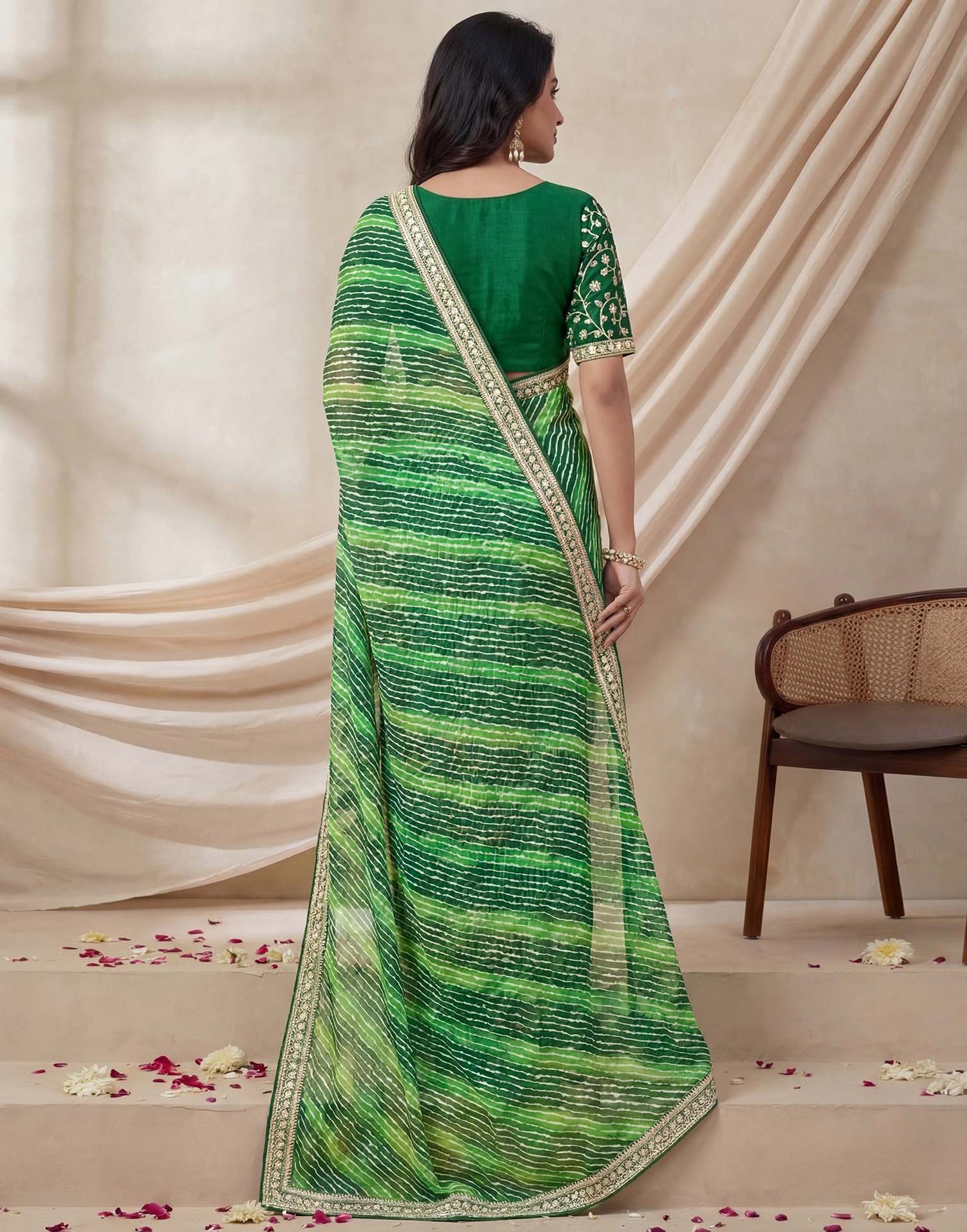 Green Georgette Laheriya Printed Saree