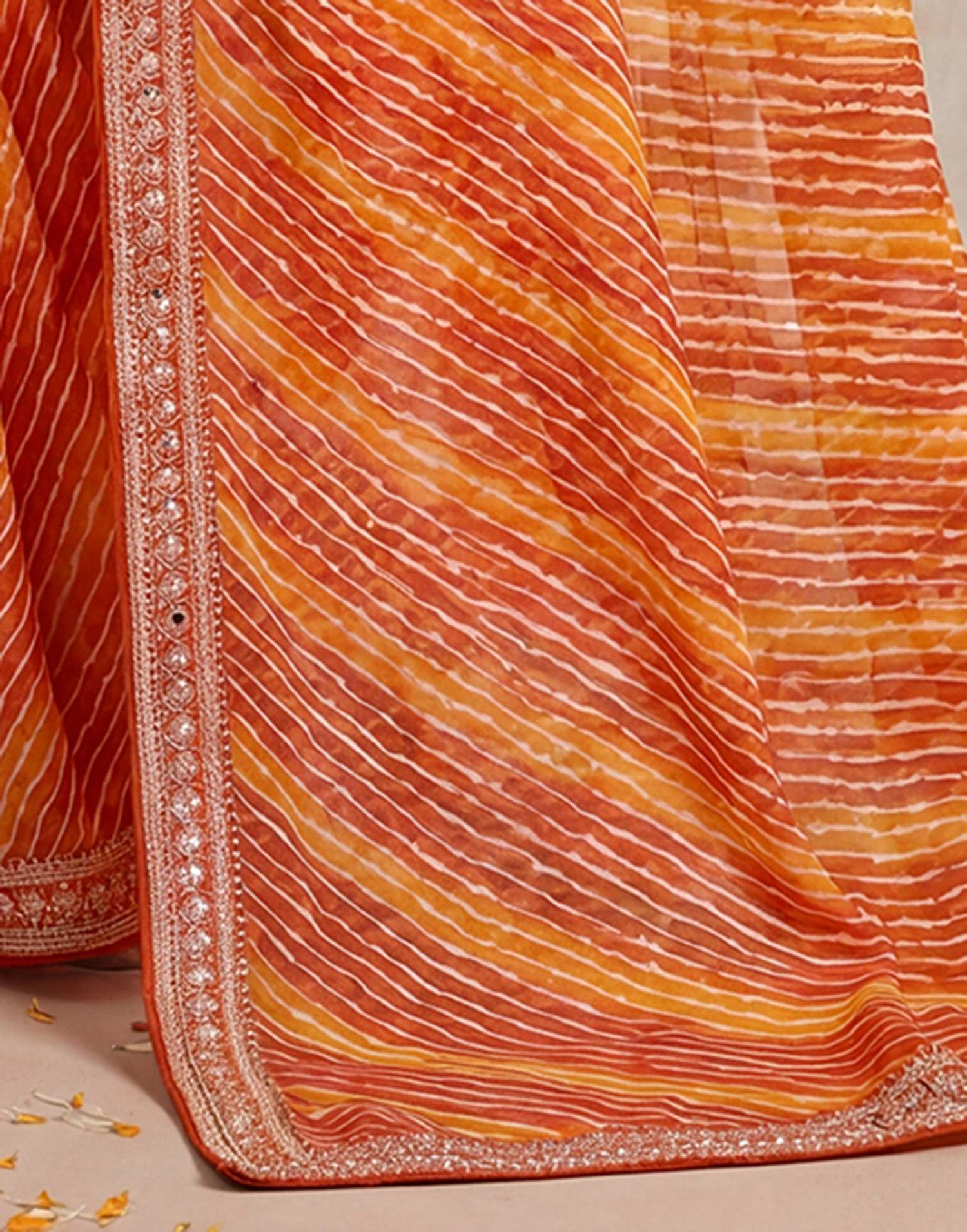 Orange Georgette Laheriya Printed Saree