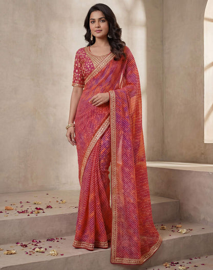 Pink Georgette Laheriya Printed Saree