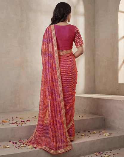Pink Georgette Laheriya Printed Saree