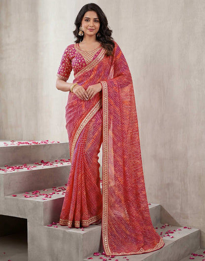 Pink Georgette Laheriya Printed Saree
