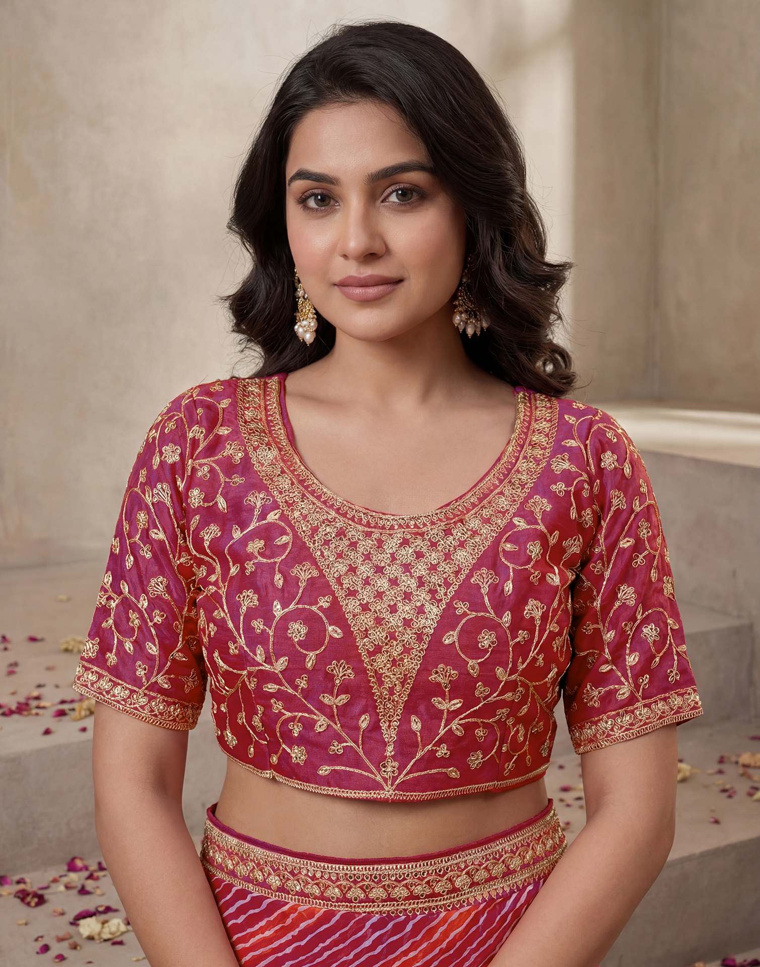 Pink Georgette Laheriya Printed Saree
