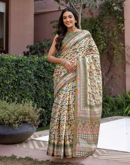 Sage Green Silk Printed Saree
