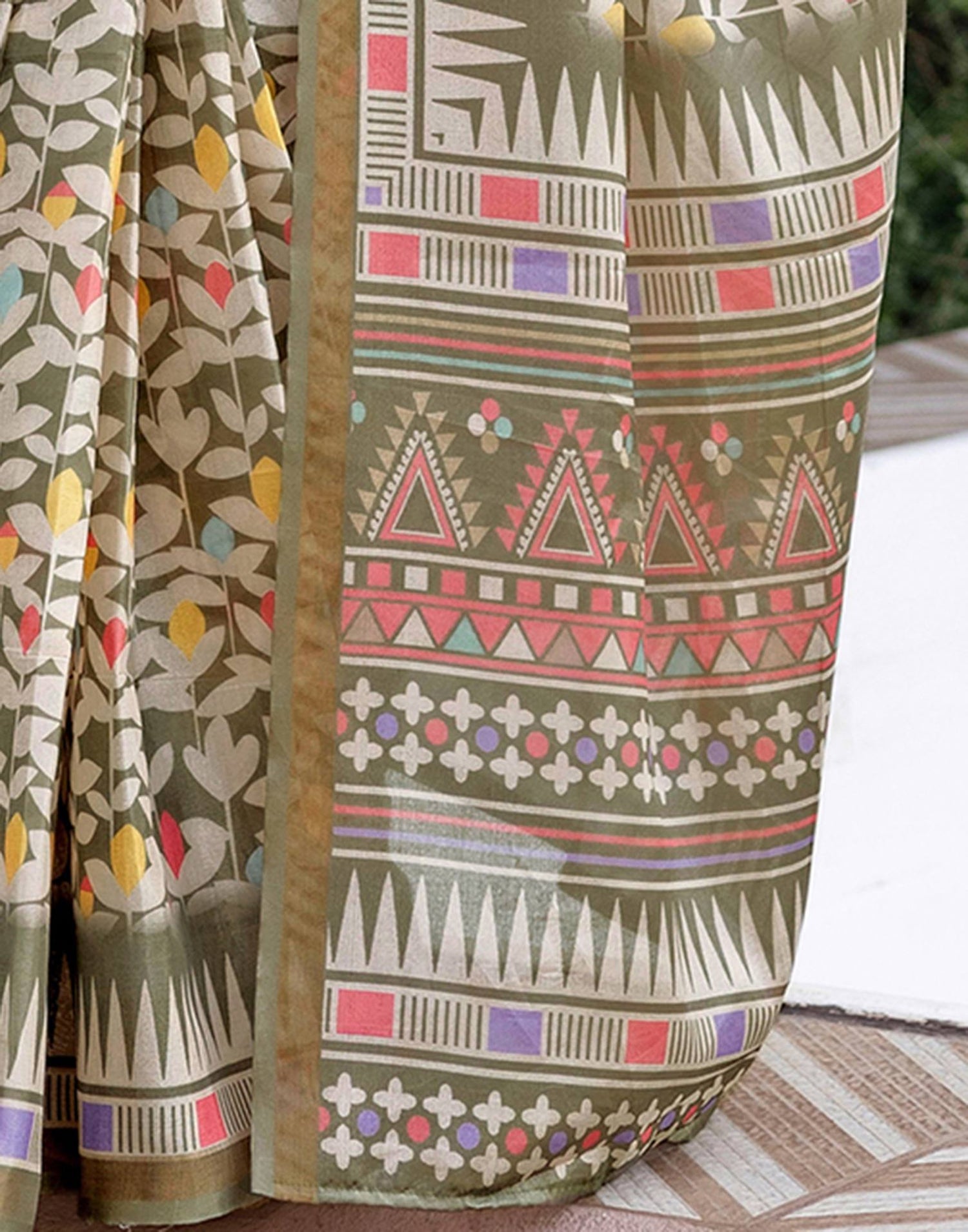 Sage Green Silk Printed Saree