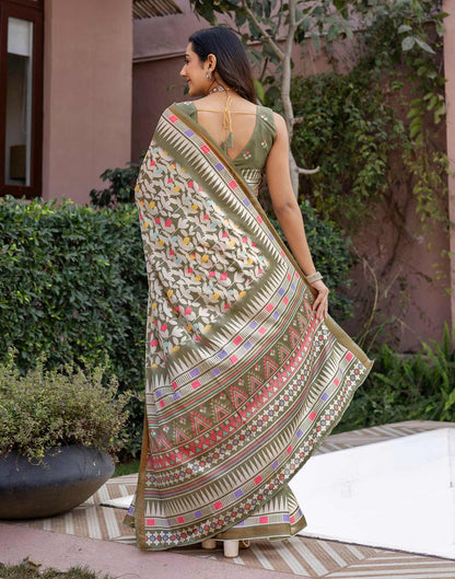Sage Green Silk Printed Saree