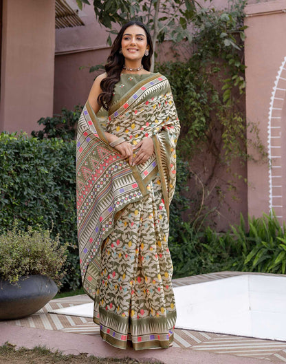 Sage Green Silk Printed Saree