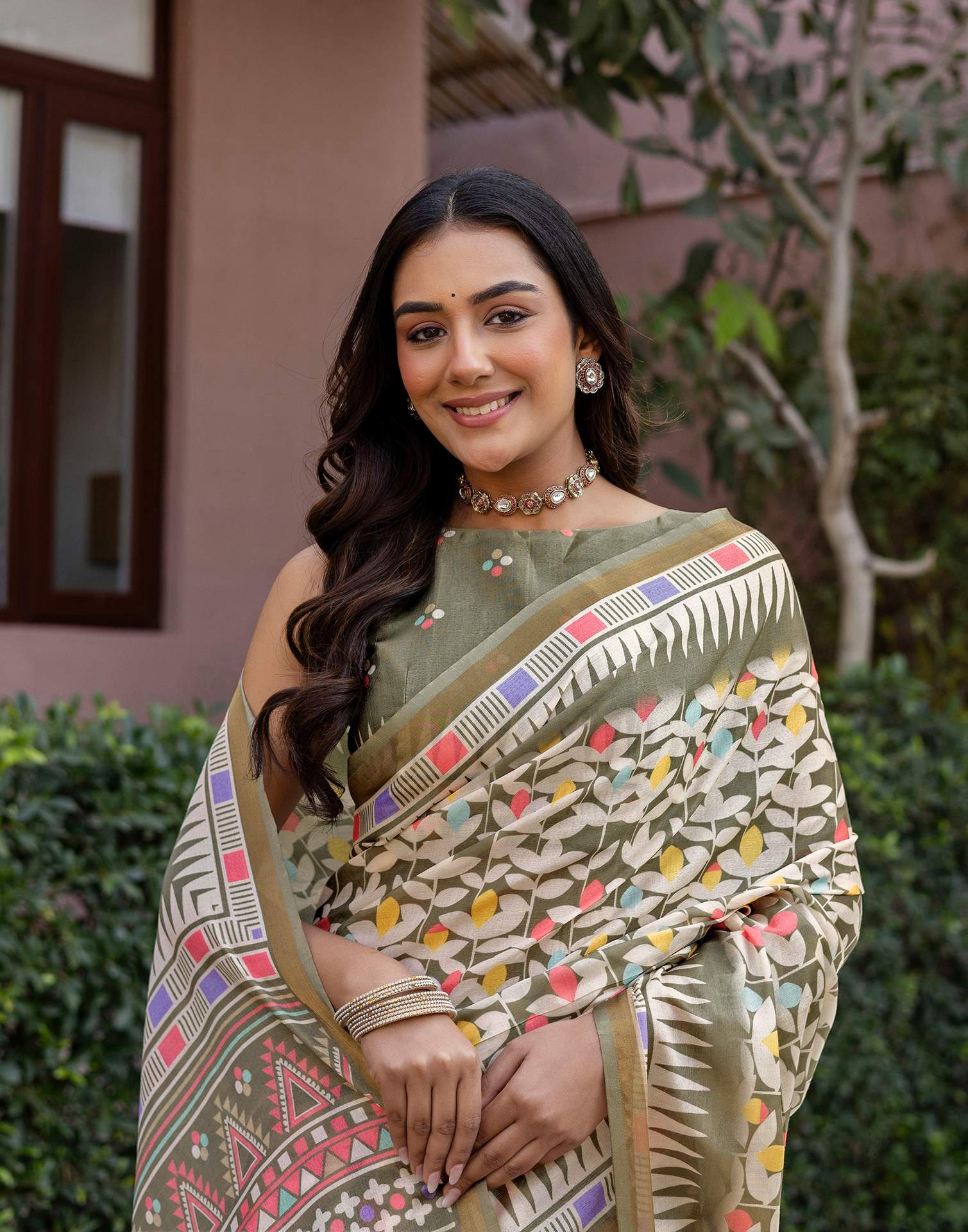 Sage Green Silk Printed Saree