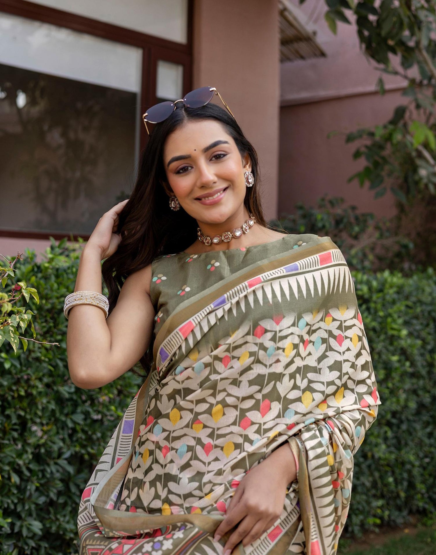 Sage Green Silk Printed Saree