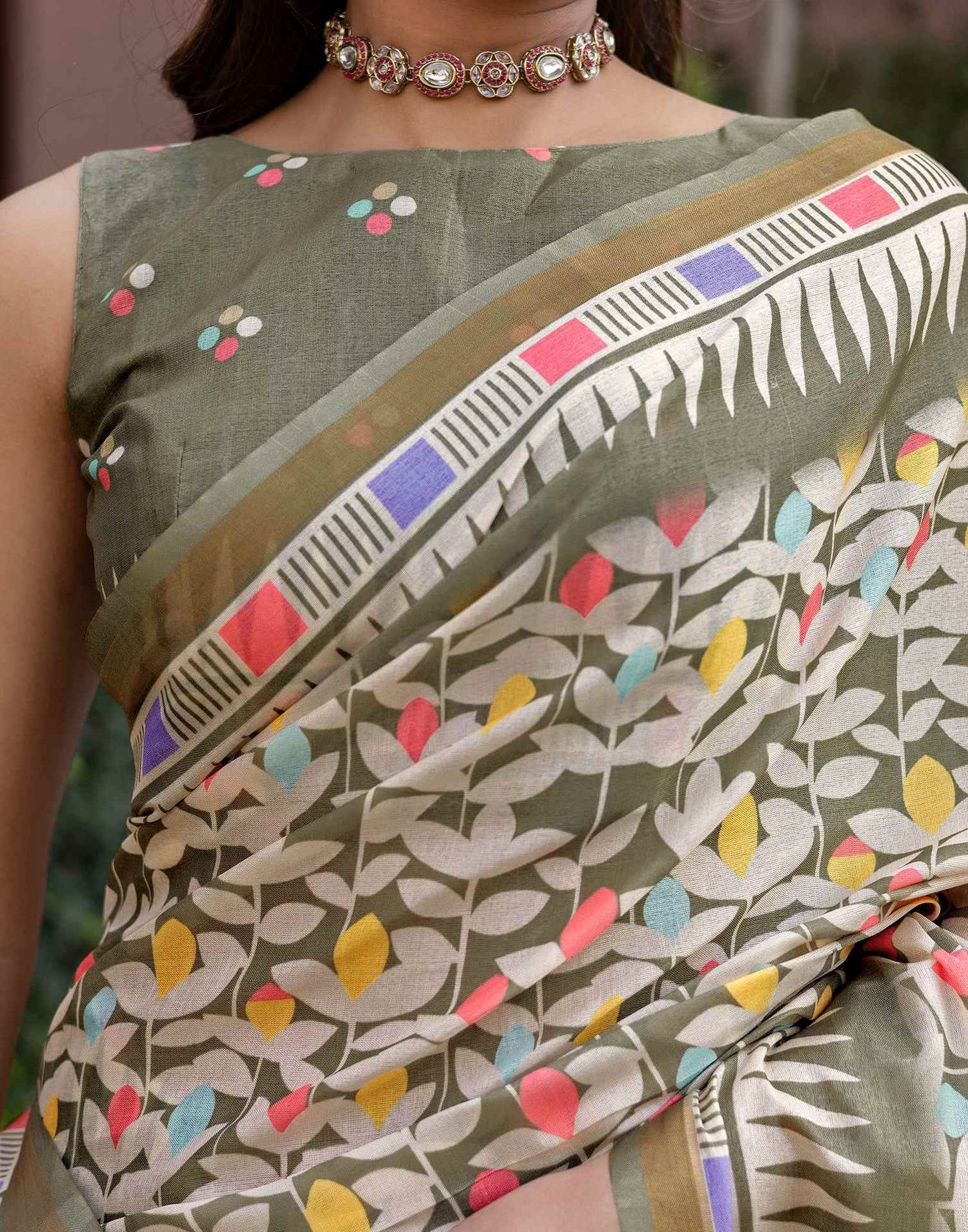 Sage Green Silk Printed Saree