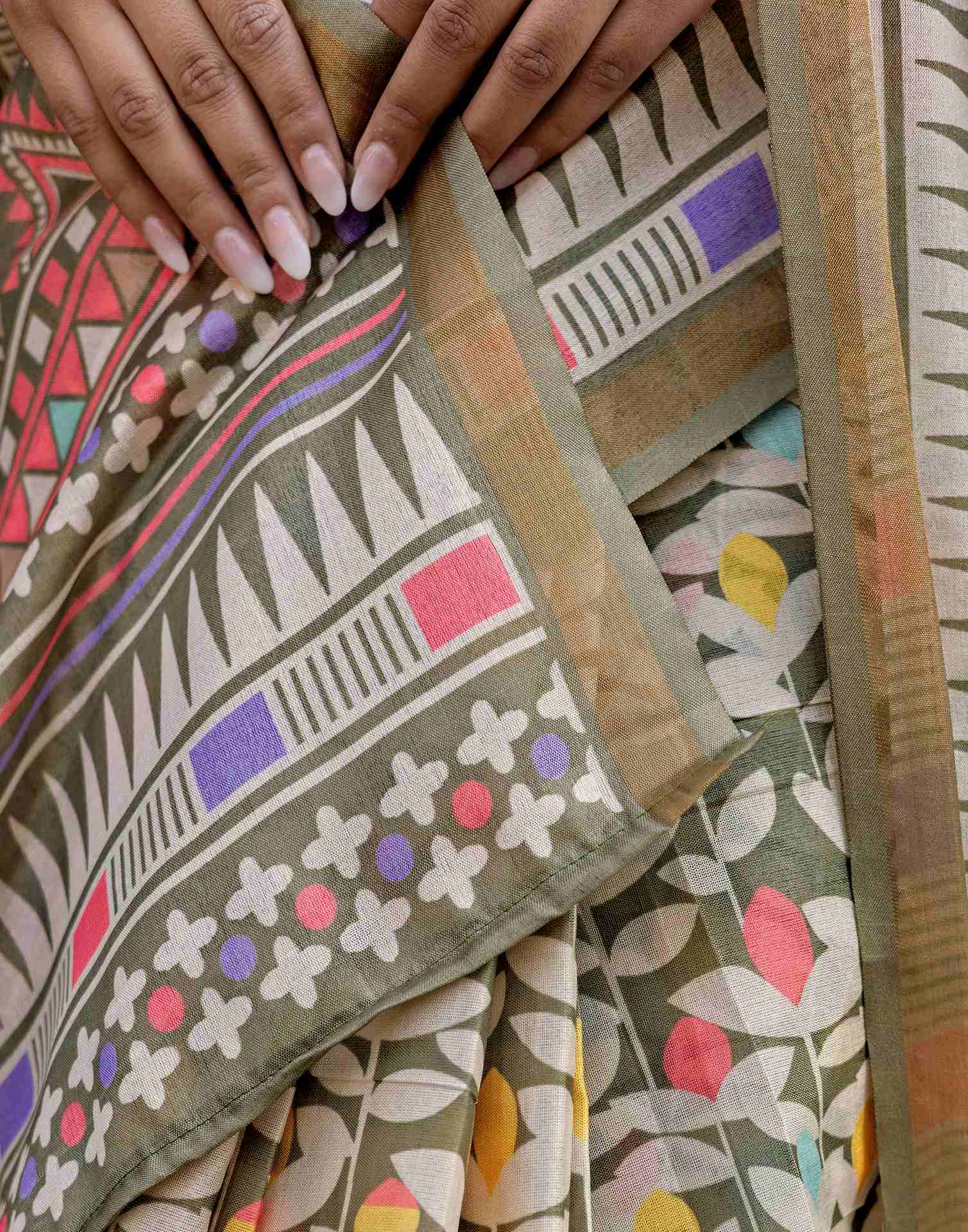 Sage Green Silk Printed Saree