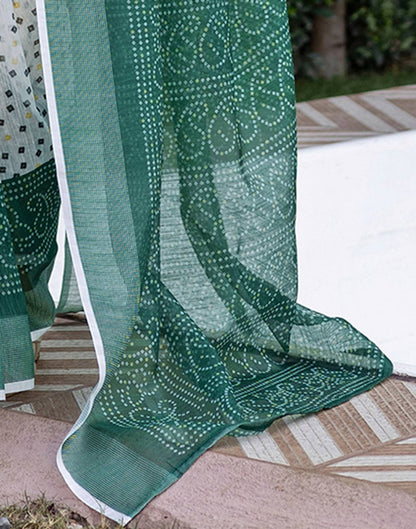 White Linen Bandhani Printed Saree