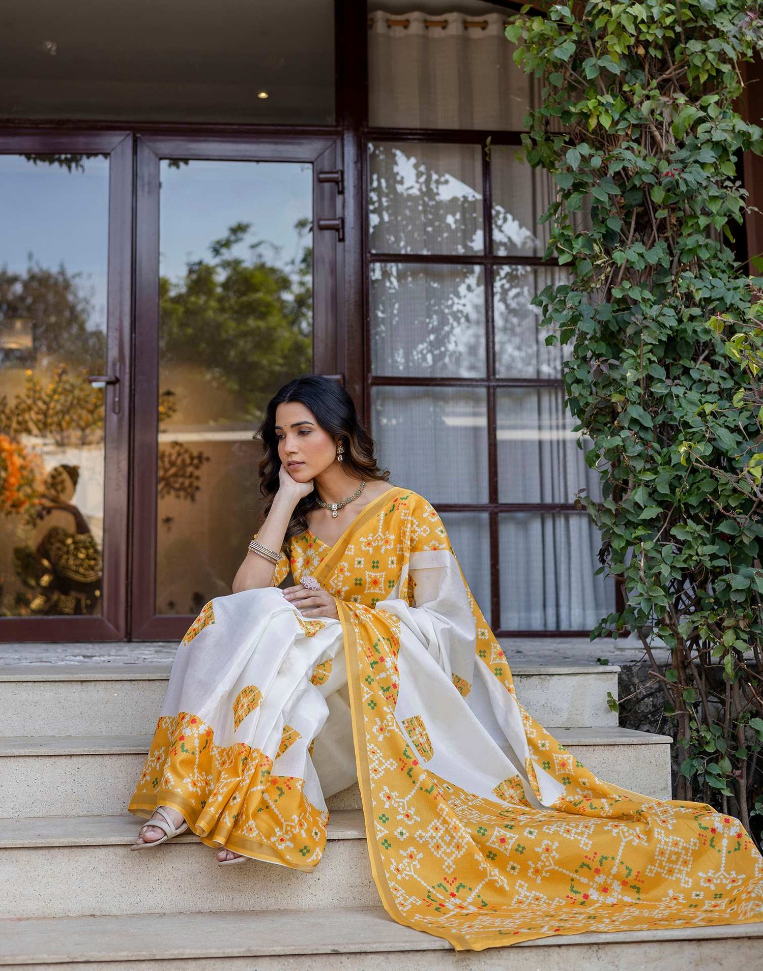 White Silk Printed Saree