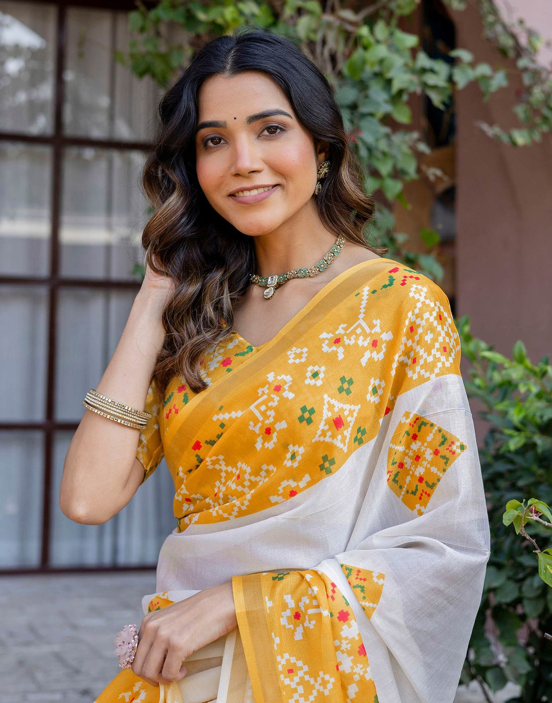 White Silk Printed Saree