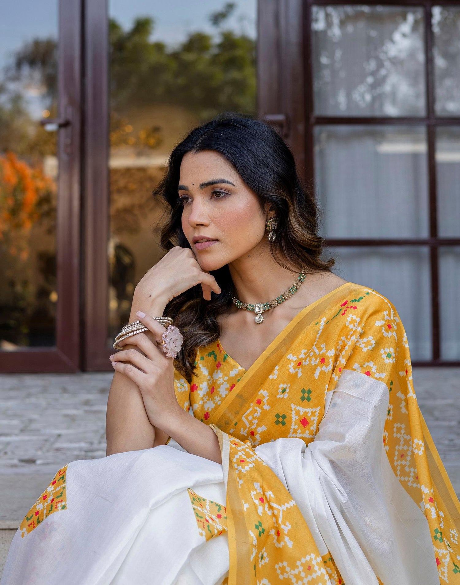 White Silk Printed Saree