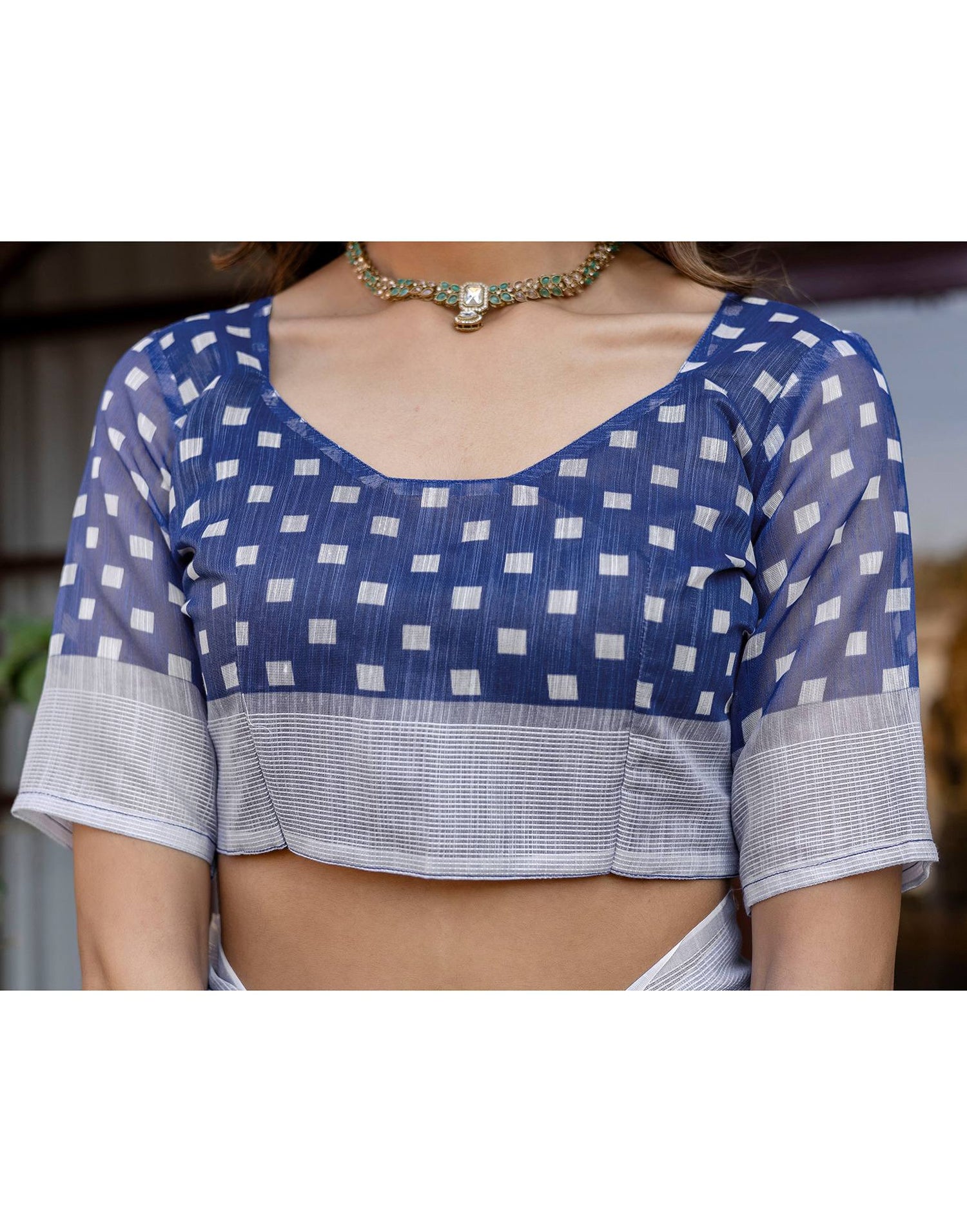 White Linen Printed Saree