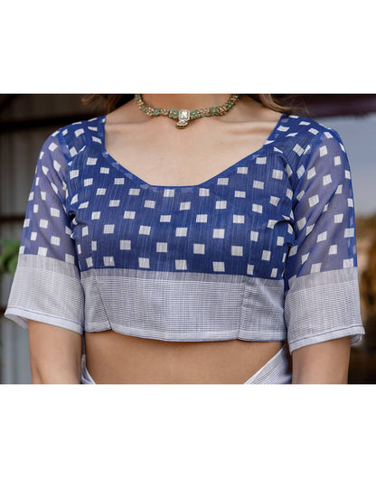 White Linen Printed Saree