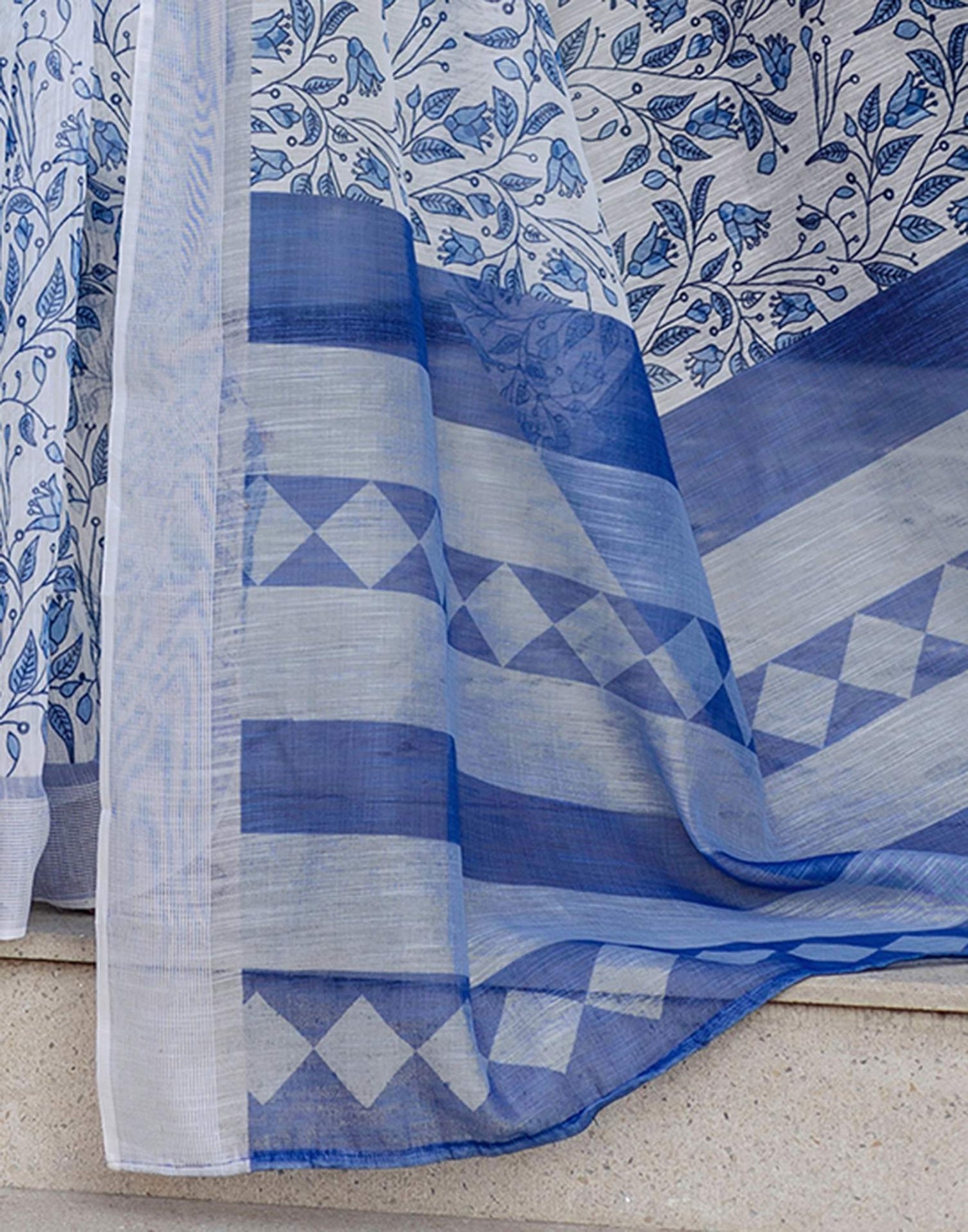 White Linen Printed Saree