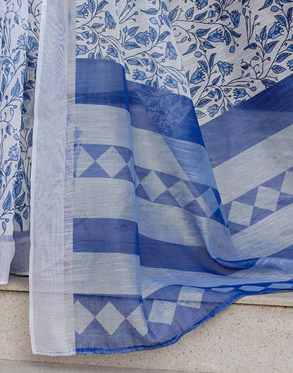 White Linen Printed Saree