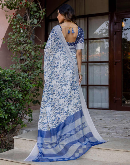 White Linen Printed Saree